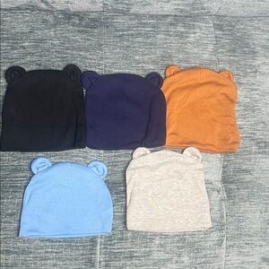 Amazon Essentials Kids Bear Ear Beanie Set - Black, Navy, Orange, Blue, Gray